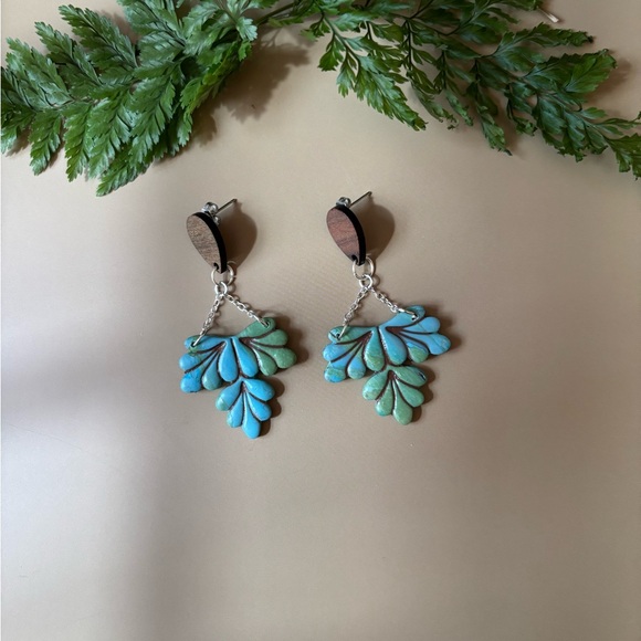 Elegant handmade clay turquoise Dangle Earrings - Picture 1 of 3